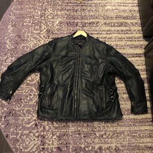 Women’s leather plus size motorcycle jacket.